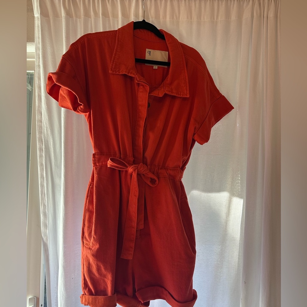 Pilcro Vibrant Orange denim romper